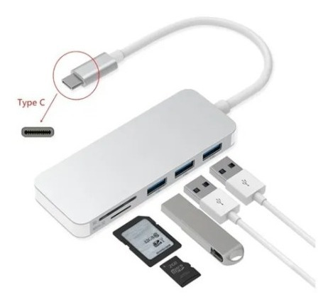 Adaptador Type C Tipo C 3 X Usb 3.0, Tf, Micro Sd 5en1