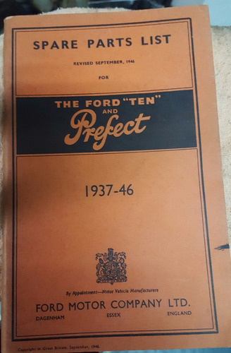 Listado De Repuestos Ford Prefect 1937-46 Nos