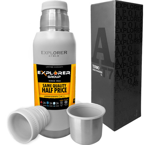 Imagen 5 de 9 de Termo Acero Inoxidable Explorer 1 Lt + Mate 193ml + Bombilla