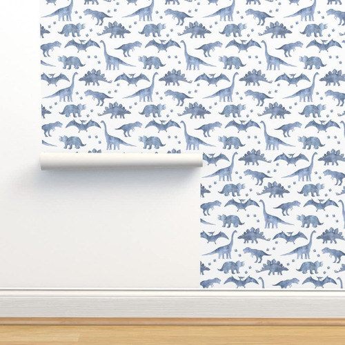 - Papel Tapiz Extraible Diseño Dinosaurio Acuarela Azul Gris