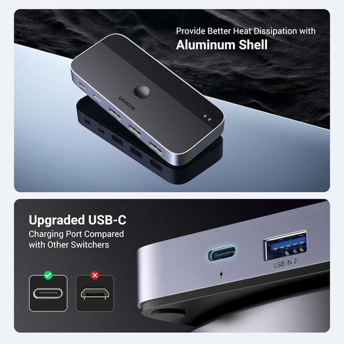 Conmutador Kvm Usb 3.0 Ugreen 2 Pc - 3 Entradas Usb A Y 1 C