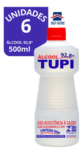 Kit 6 Álcool Líquido Tupi 92,8% 500ml Limpeza Profunda Full