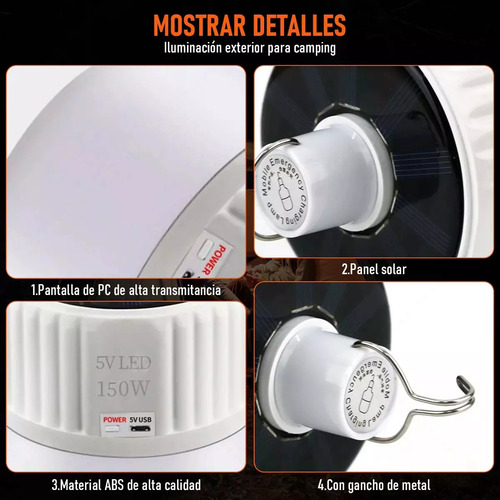 Foco Led Solar Emergencia 150w Portátil Recargable 2pcs