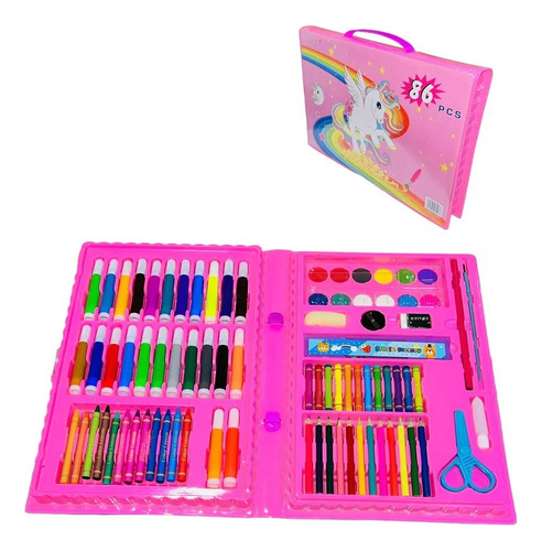 Set Arte Maleta X86 Piezas Caballete Crayon Acuarela Plumon