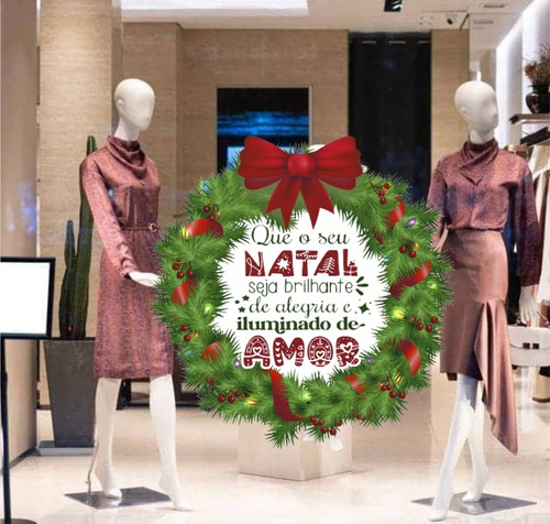 Adesivo Vitrine De Natal Guirlanda Frase Cor Verde