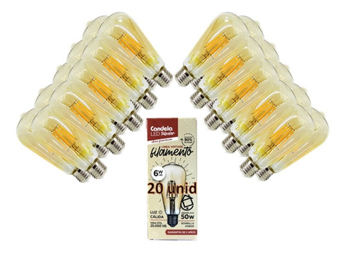 Lampara Tubular Led Filamento Foco Ambar 6w Pack 20u