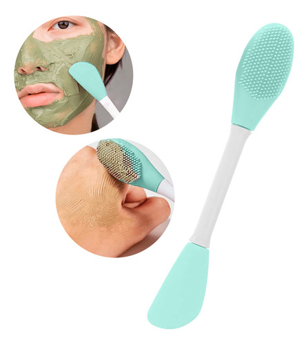 Cepillo Facial 2 En 1 Diler Cerdas De Silicón Para Limpieza Y Espátula Aplicadora De Mascarillas Cremas Sérums Skincare Diario Reutilizable Y Suave Con Todo Tipo De Piel Color Aqua