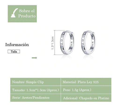 Aretes Plata 925 Pendientes Aro Huggies Chapados En Platino