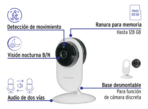 Cámara De Seguridad Wifi, 2 MP, Fija, para interior, Volteck CTV-20W, Color Blanco