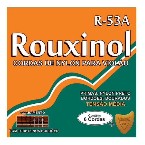 Encordoamento Violão Rouxinol Nylon R53a Preto/dourada
