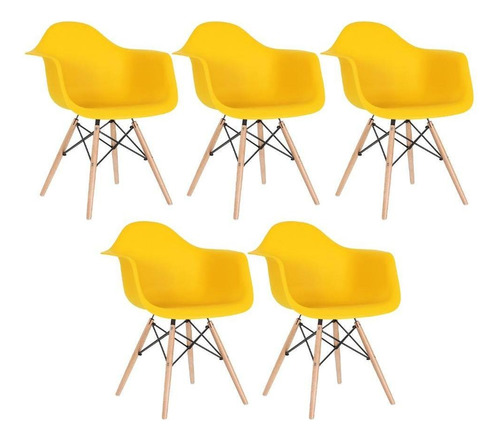 Kit - 5 X Cadeiras Charles Eames Eiffel Daw Com Braços Estrutura Da Cadeira Amarelo
