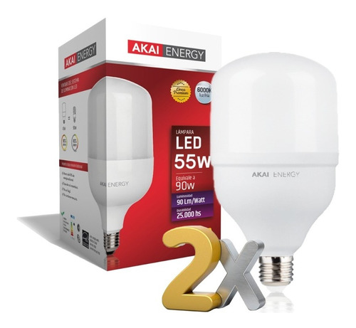 Lampara Foco Led Galponera Alta Potencia 55w Akai Pack 2u