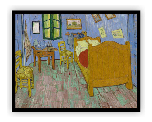 Quadro O Quarto Van Gogh Arte Com Moldura Preta 60x40cm