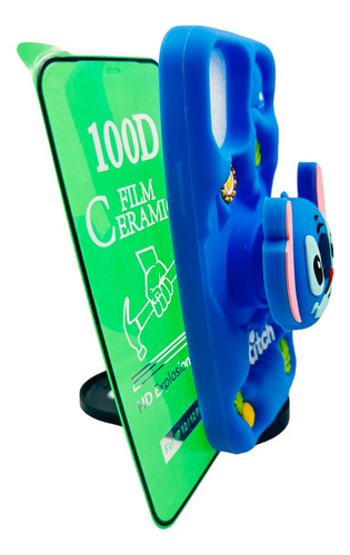 Funda Stitch + Mica Para Iphone 12 / 12 Pro Azul Stitch