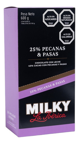 Pack X6 Chocolate Milky Pecanas Y Pasas 100g