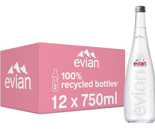 Kit Água Mineral C/ Gás Francesa Evian Vidro 750ml C/ 12un
