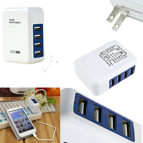 3.1a 4 Puerto Usb Portátil Casa Viaje Pared Cargador Blanco 