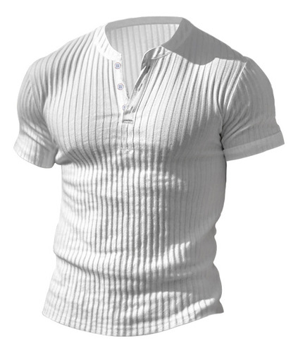 Camiseta Henley De Manga Corta Delgada Con Cuello En V Y Bot