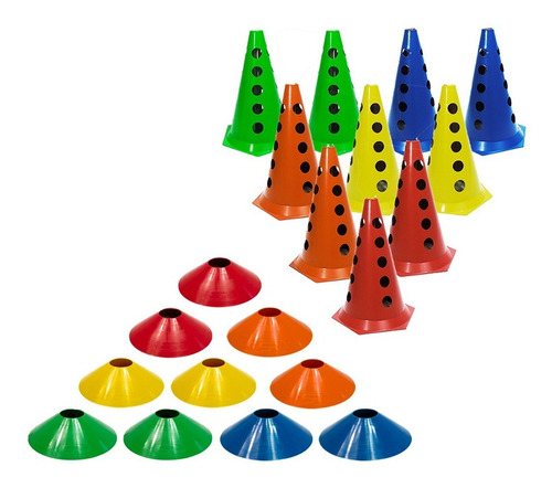 20 Pratos Para Circuito Agilidade + 20 Cones Furados Funcional