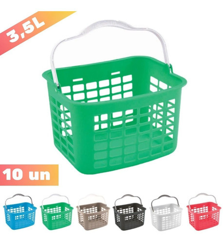 Kit 10 Mini Cesta Cestinha Plastica Farmacia Uma Alça 3,5 Lt Cor Verde-claro