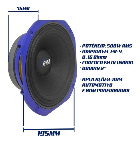 Imagem 3 de 6 de Falante Qvs 8 250rms Medio Grave | 8mgs25016 Ohms
