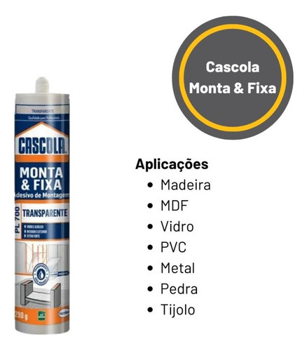 Cola Adesiva Cascola Monta Fixa Transparente Multiuso 290gr