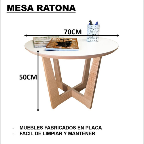 Imagen 3 de 8 de Mesa Redonda Ratona Blanc 70cm Pata Cruz Nordico Escandinavo