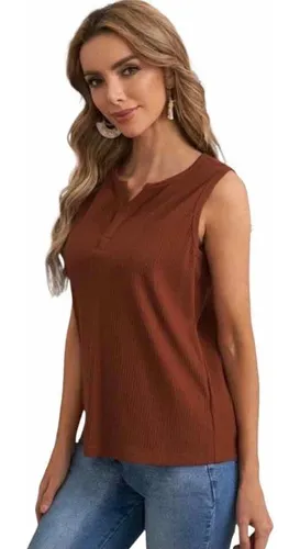 Blusa Sin Manga Caf Marr n Moda Mujer Shein Nueva Casual Cuotas