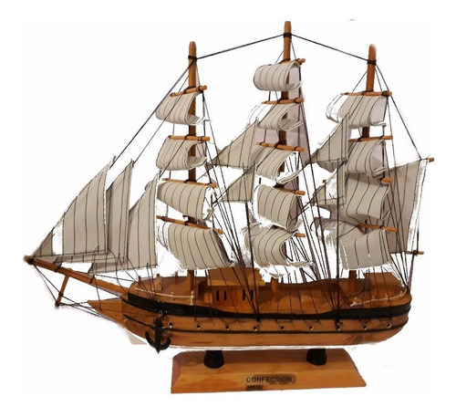 Barco Grande Madera Hecho A Mano Modelismo Naval 40x36x9cm