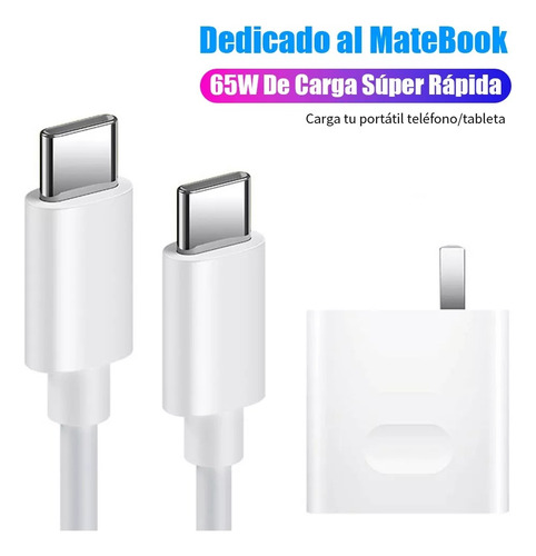 Cargador Para Laptop Huawei Matebook D14 D15 Tipo C 65w 20v Blanco
