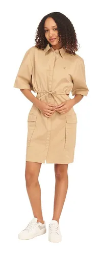 Vestido Camisero Calvin Klein Beige Con Logo Para Mujer Env o gratis