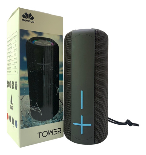 Parlante Bluetooth Movisun Tower Negro Portátil Resiste Agua