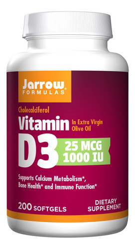 Jarrow Formulas Vitamina D3 25 Mcg 200 Cápsulas Blandas