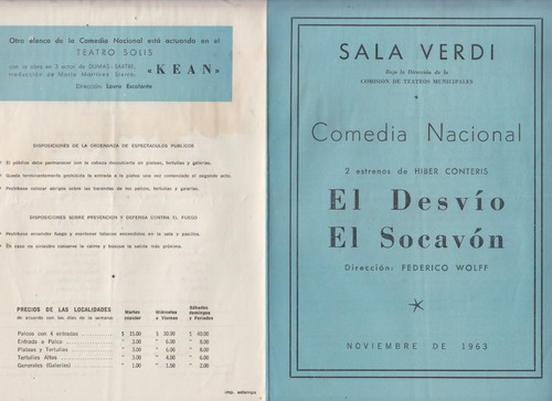 1963 2 Obras De Hiber Conteris Programa Teatro Sala Verdi