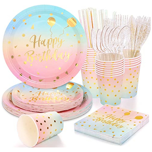 200 Pcs Pastel Party Supplies Birthday Party Plates And...