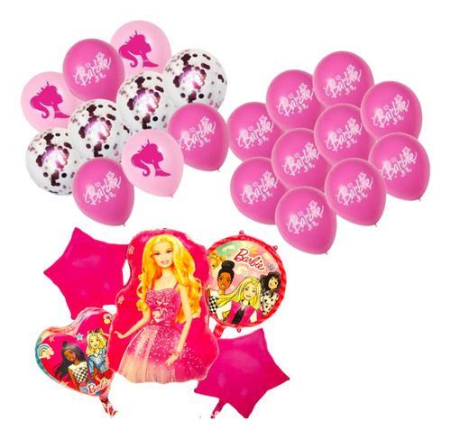 Set De 25 Globos Decoración Cumpleaños Tematica Barbie Metal