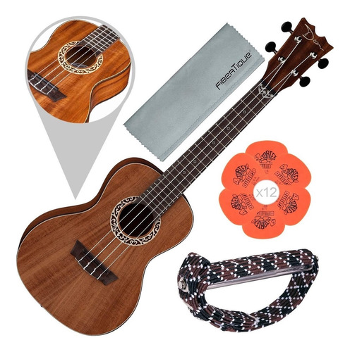 Dean Uke D Koa - Ukelele De Concierto Con Gorro Elástico Y P