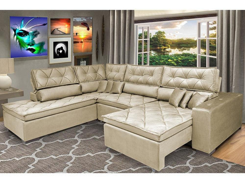 Sofa De Canto Retrátil,reclinável Cama Inbox Platinum Bege