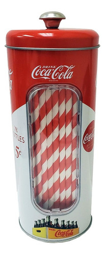 Suporte Com Canudos Coca Cola De Metal C/20 Canudos De Papel Cor Vermelho