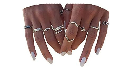 , 12 Piezas De Moda Para Mujer, Boho, Plata, Estrella, Luna,