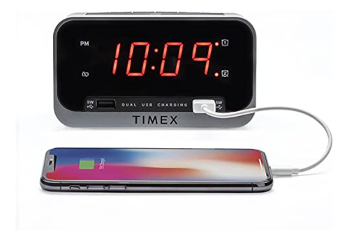 Timex Bedside Reloj Despertador Con Doble Carga Usb, Alarma 
