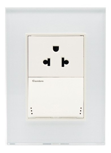 Placa Bauhaus Vidrio Blanco, Toma U S B Doble, Linea Premium