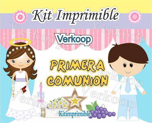 Kit Imprimible Primera Comunion Niña Y Niño Souvenirs