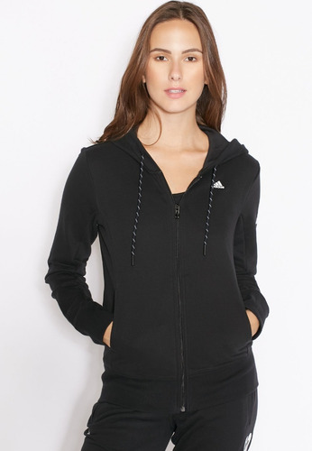 Imagen 2 de 6 de Polerón Negro Mujer adidas Con Capucha Linear Hoody