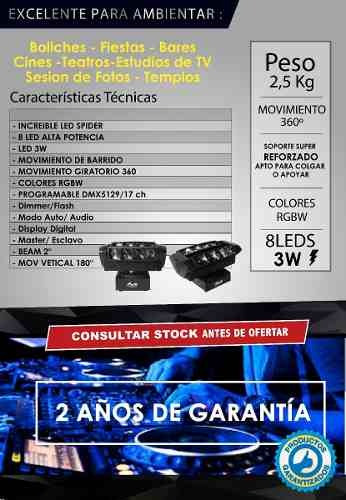 Cabezal Gbr Movil Rotation 360 Giro Spider Barrido 8 Led 3w Alta Potencia Programable Dmx 512 Rgbw Flash Mijalshop