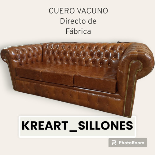 Sillón Chesterfield Cuero Vacuno Natural 3c De 2.0