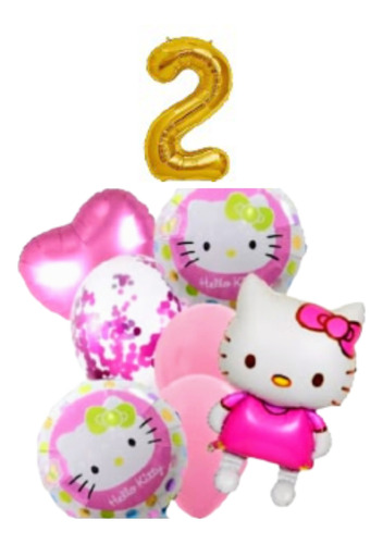 Set Globo Hello Kitty, Decoración Fiesta + Número Cumpleaños