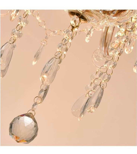 Lámpara De Techo De Cristal 6 Brazos Gold Candil Candelabro