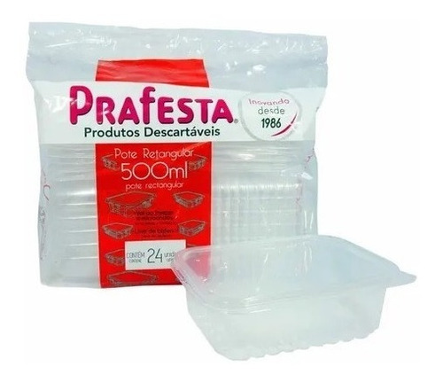 Pote Retangular Com Tampa 500ml Prafesta - 24 Unidades