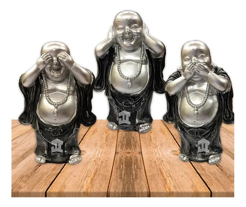 Set Figura Buda Ciego Sordo Y Mudo Poliresina Ji2130